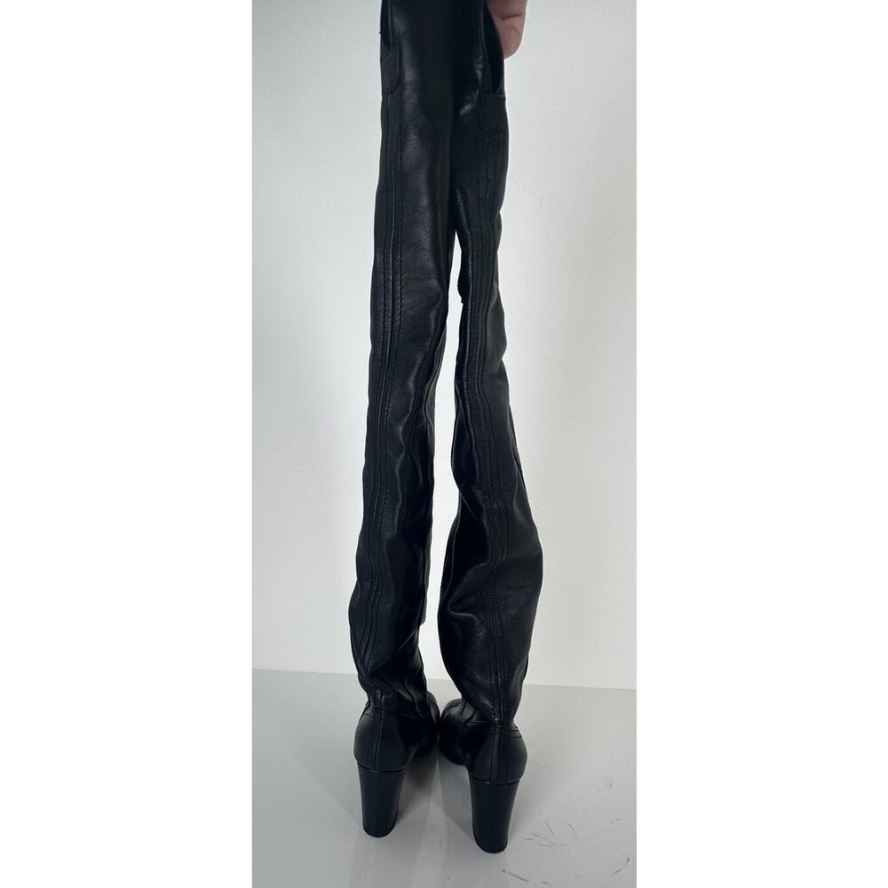 ⭐️ Chanel Black Leather Cap Toe Over The Knee Boots Sz 37 / 7 - Picture 2 of 16
